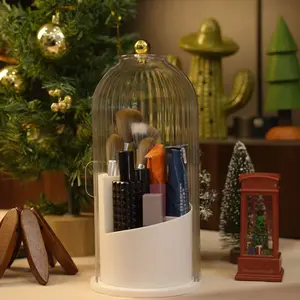 Dustproof Toothbrush Holders with Cover, Rotating Electric Toothbrush and Toothpaste Holder for Bathroom Countertop, 3 Slots Transparent Makeup Brushes Organizer for Vanity Makeup Brushes Holder