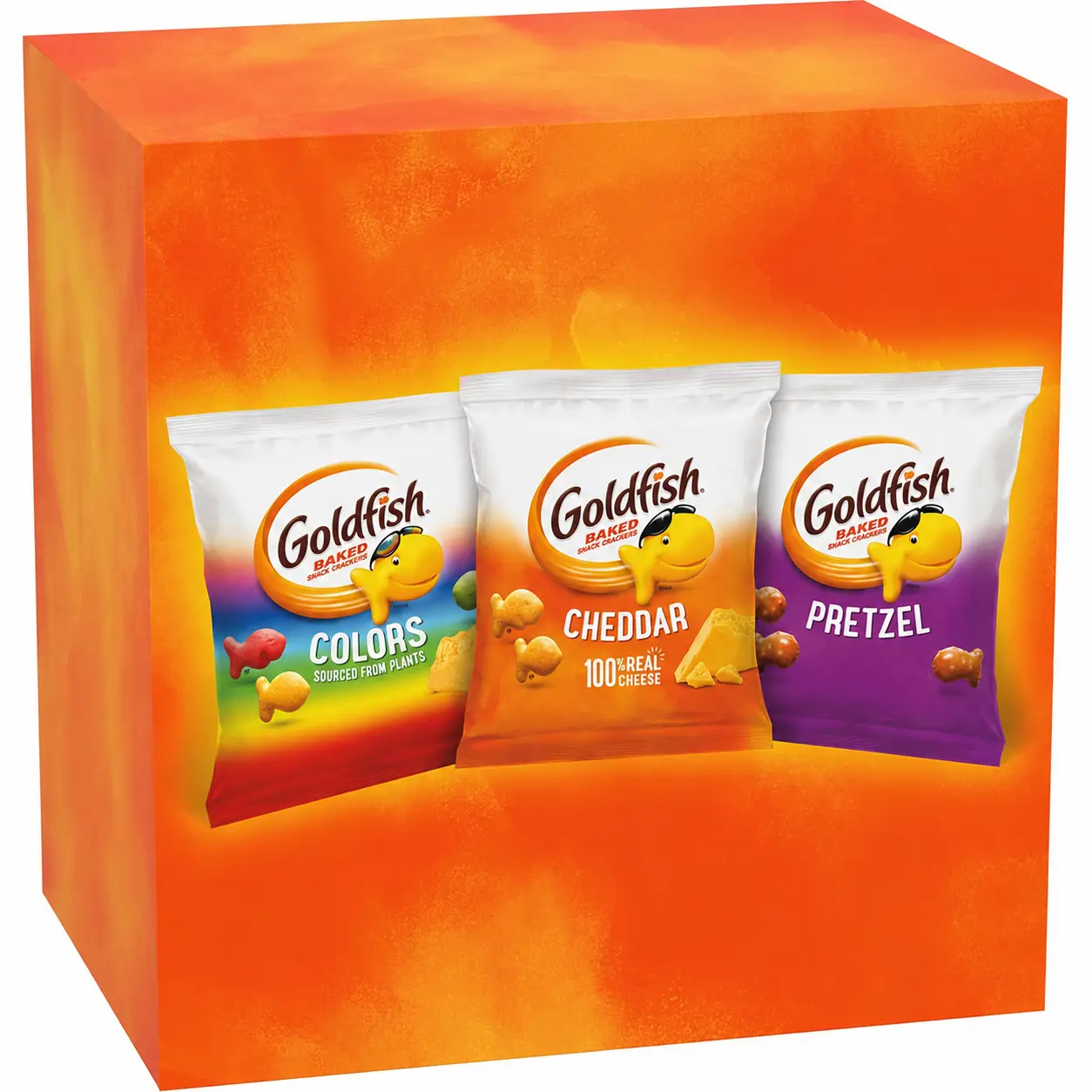 Goldfish Crackers Big Smiles Variety Pack with Cheddar, Colors, and Pretzels, Snack Packs, 30 Ct