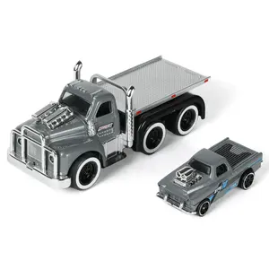 1/60 Scale Classic Muscle Truck with Mini Pickup Pull-Back Die-Cast Set – Vintage American Hot Rod Flatbed Tractor with Collectible Truck, Retro Vehicle Gift for Adults Grey