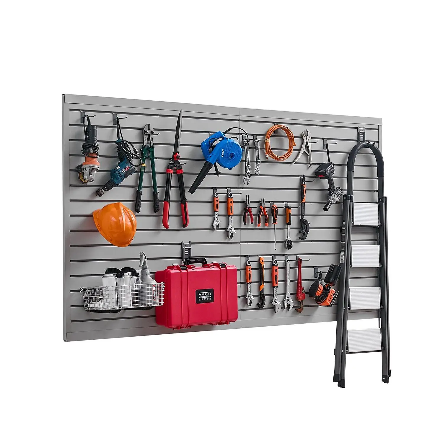 【Summerfinds】VEVOR PVC Slat Wall Paneling, 8x4 ft Adjustable Grey Slatwall with Coupling Structure, DIY Cutting Easy-Install Panel with Accessories & Hooks, Hanging Load-Bearing for Garages, Storage, Retail Displays