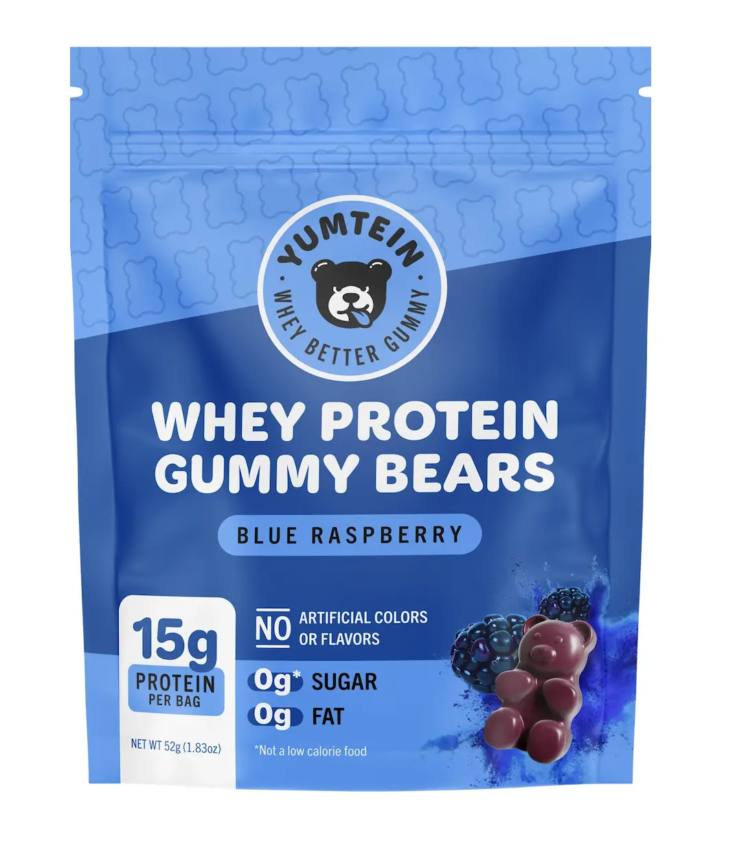 Yumtein Blue Raspberry Natural Chewable Sugar-Free Halal High-Quality Whey Protein Isolate Fitness Supplement Gummy Bears for Adults - 1.81 oz, 10-19g, Muscle Support & Recovery, Natural Colors, Energy Boost, Glycerin-Infused Gains Building, Water