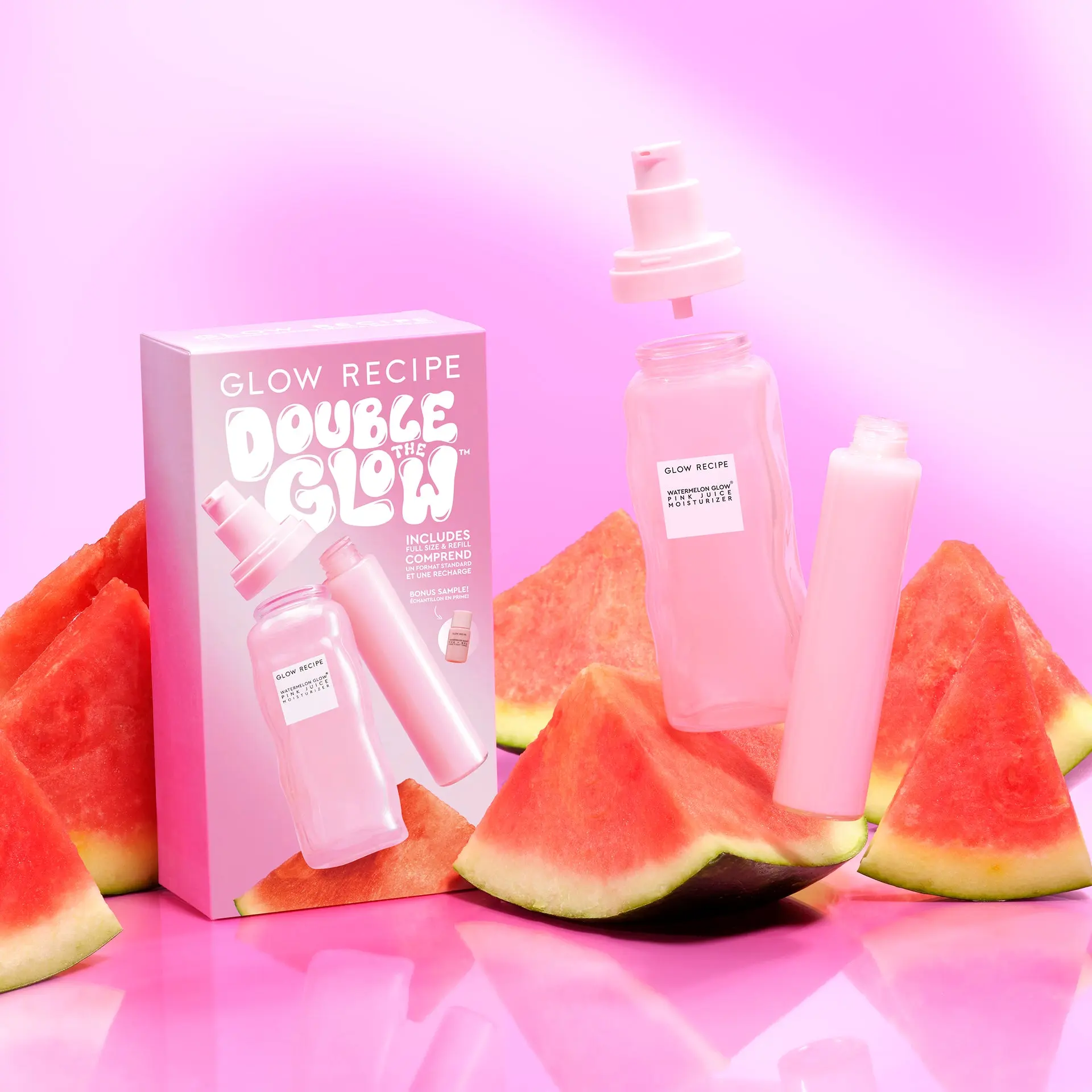 Glow Recipe 3-Piece Watermelon Glow Skincare Set with PHA+BHA Toner, Hydrating Gel & Refill to Exfoliate & Smooth Skin for a Dewy Morning Routine - For Oily & Combination Skin, Moisturizer, Hyaluronic Acid, Glycerin, Vegan, Korean, Radiant Skin