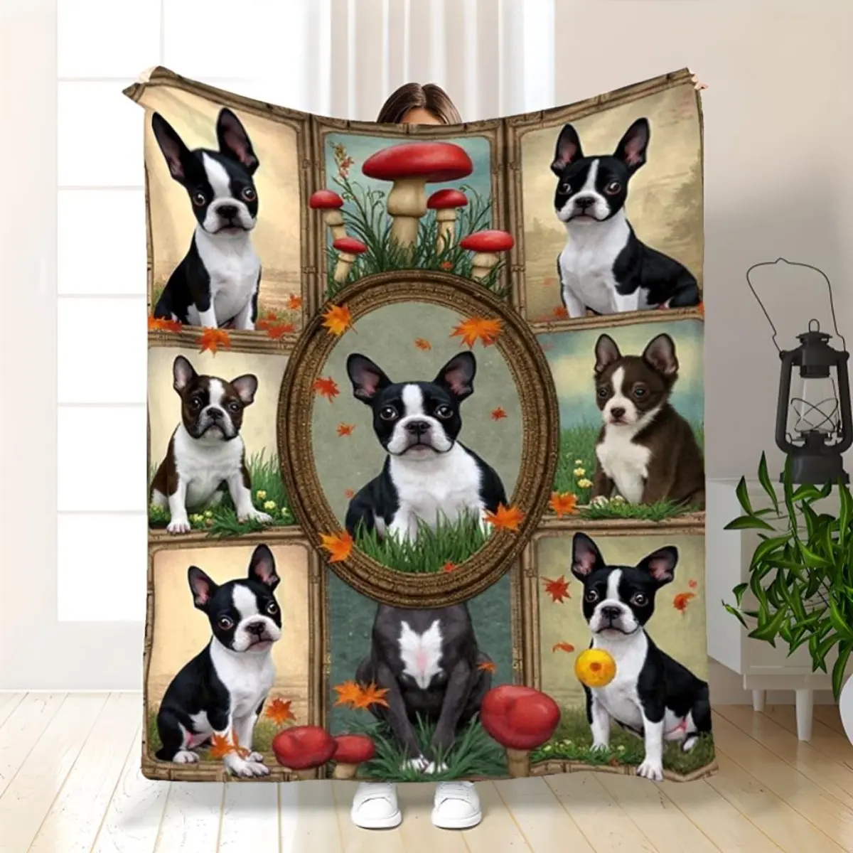 Boston Terrier Plush Blanket - Ultra Soft Fleece Texture Polyester Fiber Throw, Pet Lover-Focused Couch Decor, Multi-Sizes Indoor/Outdoor Gift for Dog Owners (Ideal for Father's Day, Valentine Use), Room Decor, Home