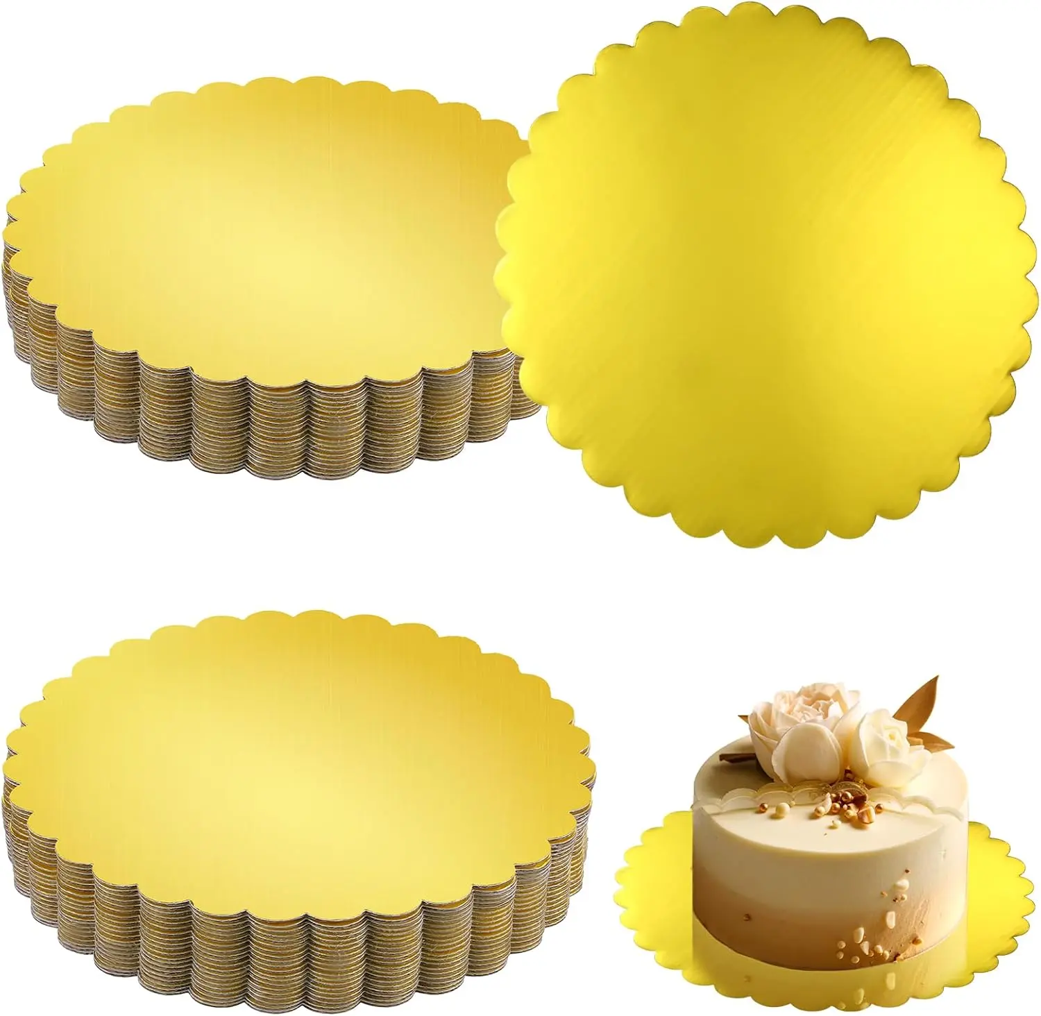 20pcs Gold Disposable Cake Boards - 6/8/10/ 12inch Round Paperboard Bases, Suitable For Cakes, Pizzas, Desserts, And Pastries - Oil-Proof, Moisture-Proof, Perfect For Christmas, Birthdays, Wedding Celebrations, Cake Baking Supplies, Bakeware.