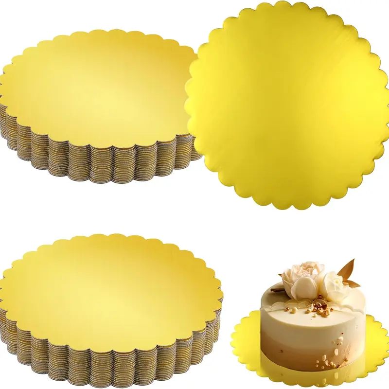 LitiVibecho 20pc Gold Disposable Cake Boards - 6/8/10/12in Round Paperboard Bases, 20pc Party Set, Oil-Proof, Moisture-Proof Bakeware, Party-Ready Dessert Bases for Cakes Pizzas Pastries, Celebration-Ready for Birthdays, Gold Tone Adds Elegant Event Charm