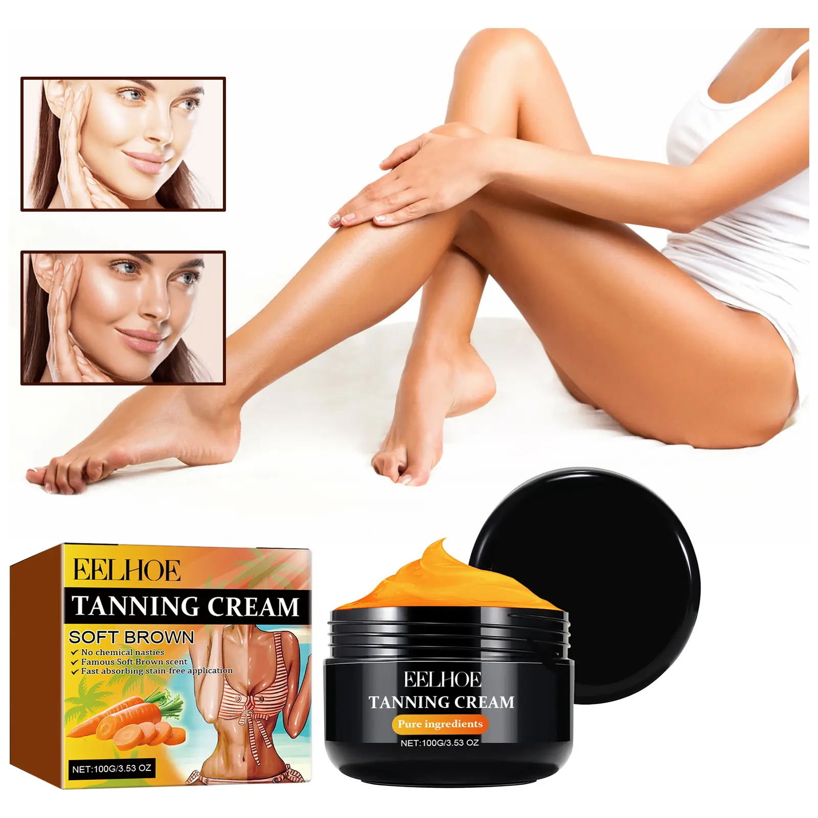 Tanning Cream Organic Plant Formula Natural Bronze Glow For Beach Party & Daily Use 100g For Sun-Kissed Skin Lovers.