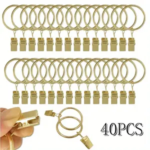 40pcs Set of Curtain Rings with Clips, Curtain Clips with Loops, Inner Diameter 1.26 Inches, Easy to Install, Adjustable, Rust Proof, Heavy-duty Curtain Accessories, Decoration Decorative Drapery Rustproof Vintage