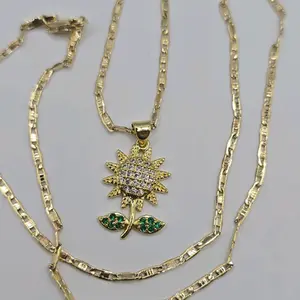 sunflower beautiful  style multi-stones new necklace  gold-plated  22"inches