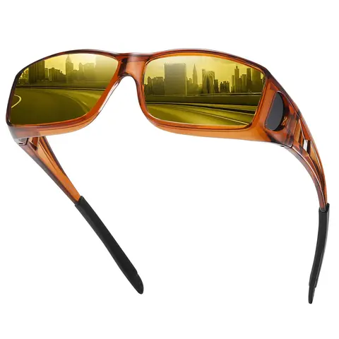 HAOLOTA Unisex Polarized Safety Sunglasses - Anti-Glare Yellow Lenses, Rectangle Frame, Plastic Full Rim, Enhance Night Drive Safety, Solid TAC Upgrade, Easy-to-Share Fit-Over Driver Eyewear