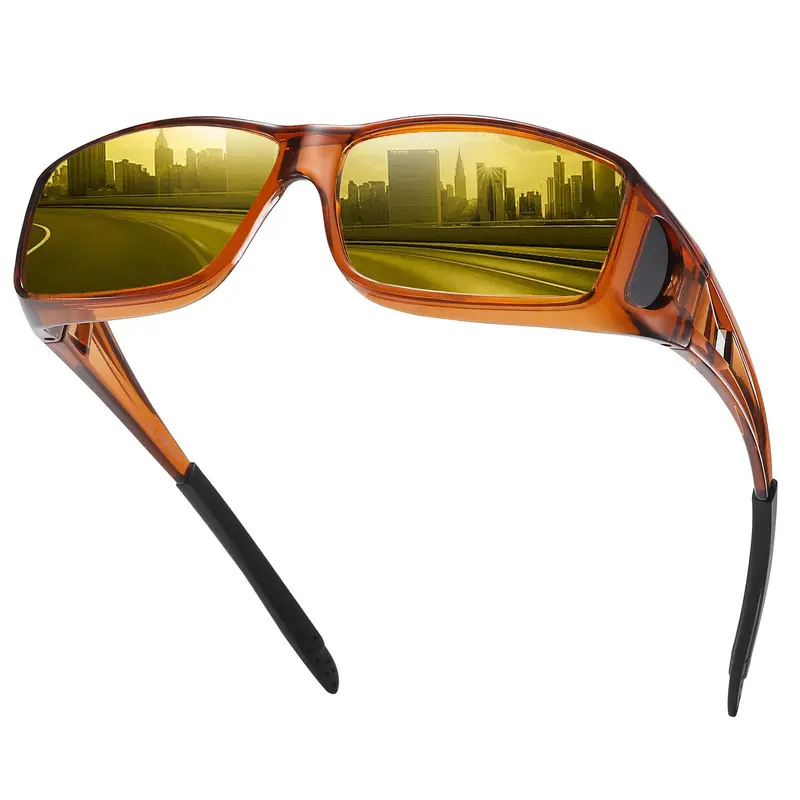 HAOLOTA Unisex Polarized Safety Sunglasses - Anti-Glare Yellow Lenses, Rectangle Frame, Plastic Full Rim, Enhance Night Drive Safety, Solid TAC Upgrade, Easy-to-Share Fit-Over Driver Eyewear