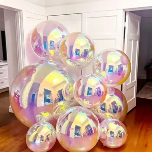 13pcs Rainbow 4D Holographic Magical Balloons, Transparent Aluminum Foil Balloons for Mermaid Party, Birthday, Wedding, Proposal Decorations