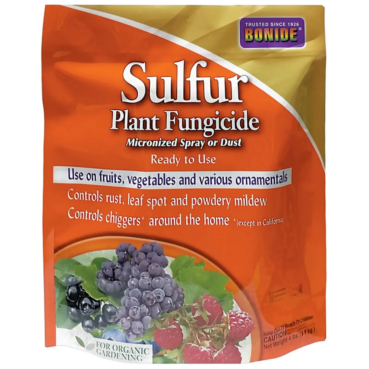 Bonide Organic Sulfur Fungicide - 4 lbs, High-Quality Garden & Greenhouse Plant Disease Control, Chigger Control Solution