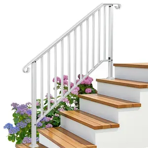 Outdoor Iron Handrail – Matte White, Durable Galvanized Steel Picket Handrail for Garden Steps, Residential, Commercial, Safe and Stylish Installation