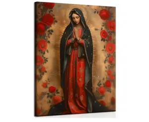 Framed Our Lady of Guadalupe Portrait Canvas Wall Art Virgin Mary in Prayer Religious Catholic Poster Prints Picture Wall Decor Inspirational Christian Artwork for Home and Church
