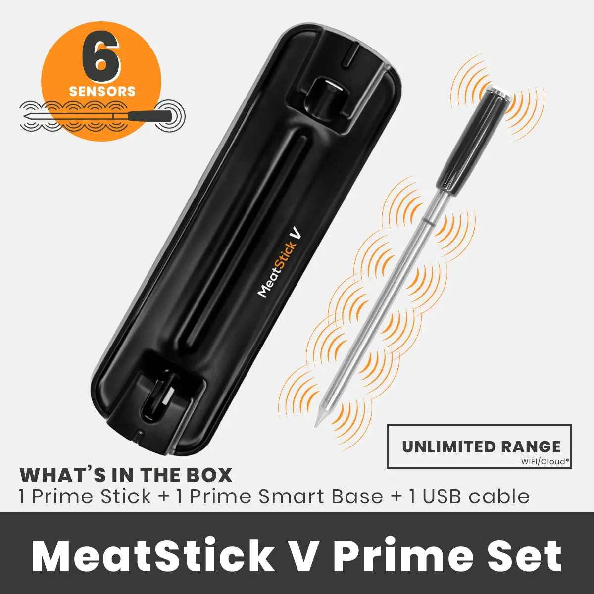 MeatStick V Wireless Meat Thermometer, 1200°F Heat Resistance, Unlimited Range WiFi & Bluetooth, Smart Digital Probe for Grilling, Smoking, Sous Vide, BBQ, Air Fryer, Oven, Smoker, Kitchen Cooking
