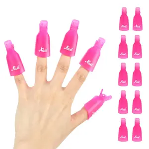 (10 Pcs Pink) Plastic Acrylic Nail Art Set Soak Off Cap Clip UV Gel Polish Remover Wrap Tool Gel Nail Polish Remover Clips for Fingernail Removal Soak Off Clips Wrap Cleaner Cap Clip Nail Care