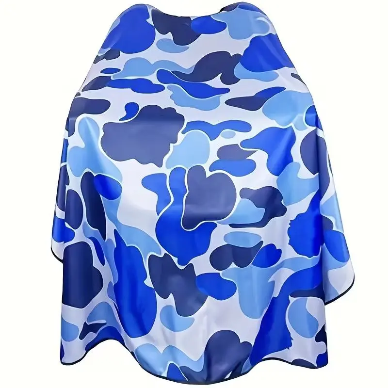 Blue Camo Professional Barber Cape, Lightweight and Durable Polyester Haircutting Gown with an Adjustable Neck for Salon or Home DIY Haircare, Diy Projects, Prevents Hair From Dropping, Women, Children, Adjustable Neckline
