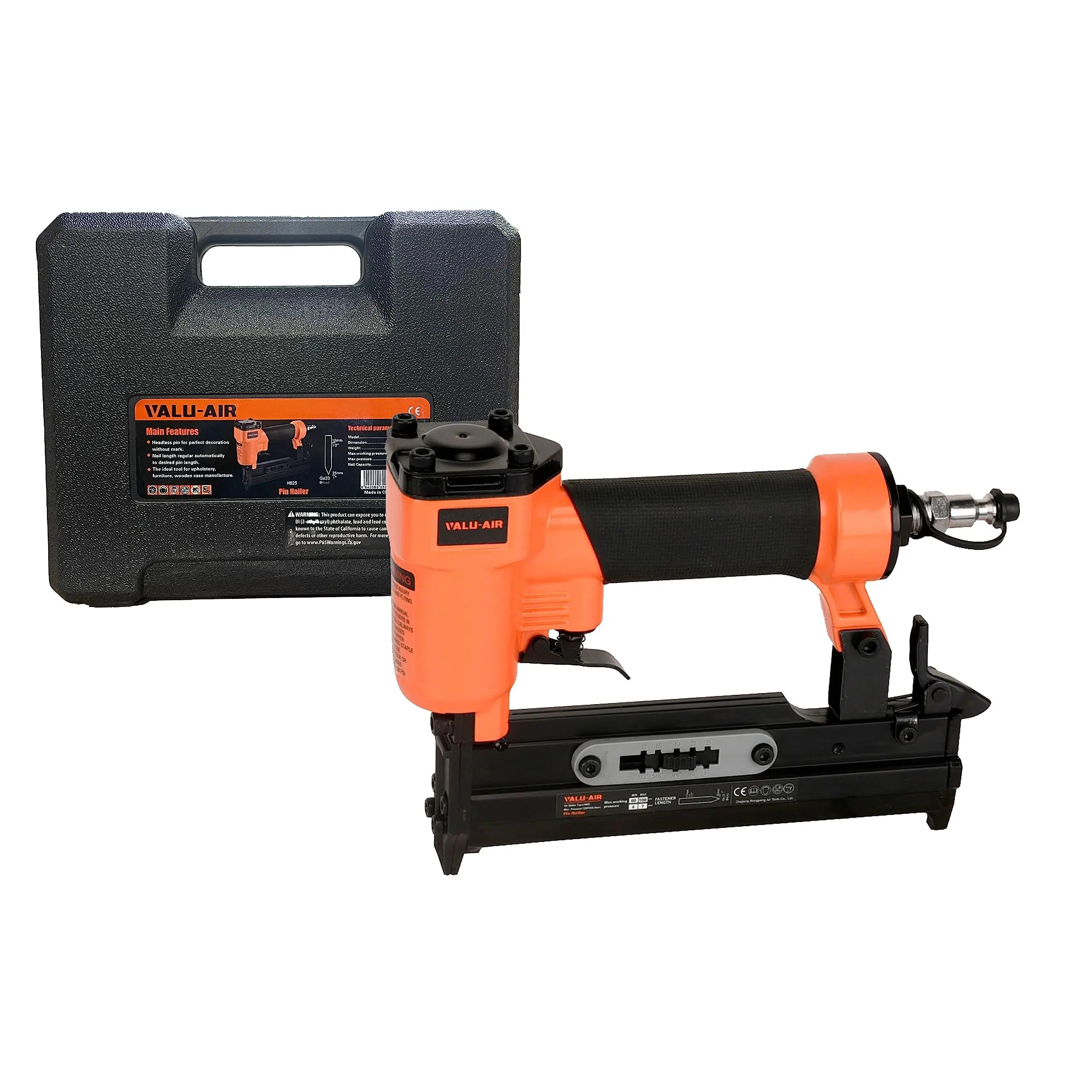 Valu-Air Pneumatic Micro Pin Nailer, Power Tools for Carpentry, Accepts 0.5-Inch to 1-Inch Nails