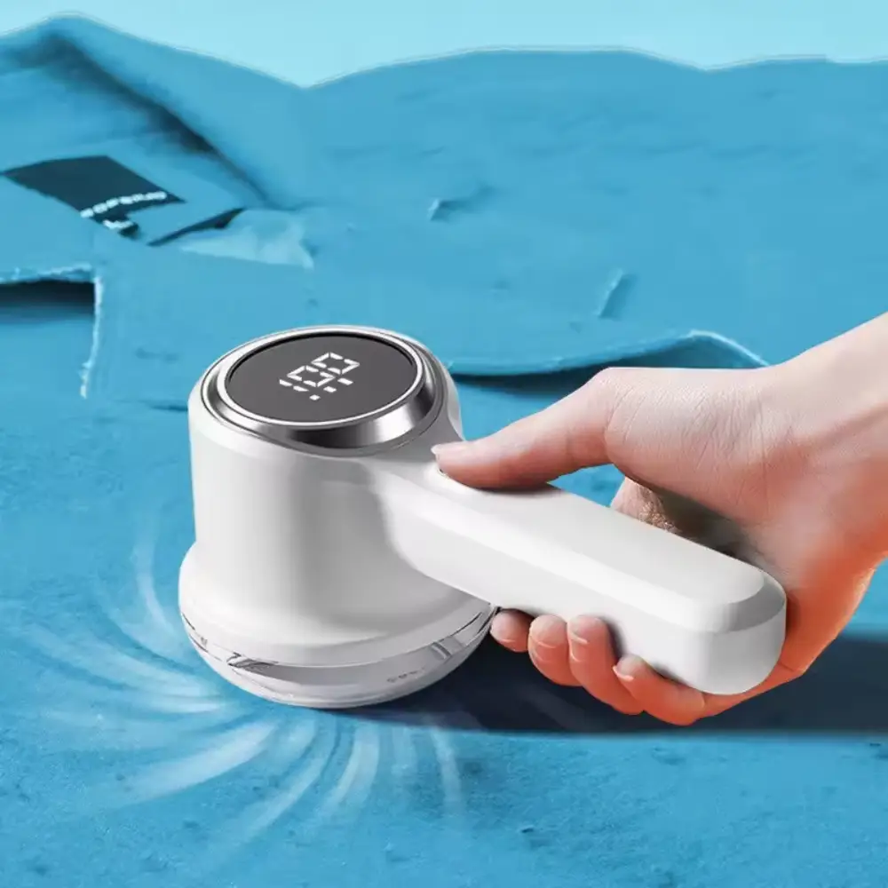 Fabric Shaver, Lint Remover Rechargeable, Electric Portable Sweater Defuzzer with 3 Speeds, 6 Leaf Blades, Digital LED Display to Remove Pilling for C