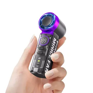 Mini Turbo Portable Handheld Fan 3000mAh Type-C Rechargeable Personal Pocket Fan 5 Wind Speeds LED Flashlight Small Cooling Fan for Travel Outdoor Vacation Concerts Camping Beach USB Charging Fan Portable Fans Rechargeable #GLOBAL PICKS