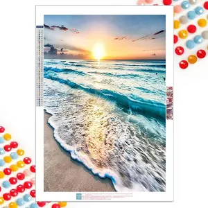 5D DIY Diamond Arts Colorful Painting Kit, Sunset Beach Pattern Diamond Arts Colorful Painting without Frame, DIY Decorative Art Picture for Beginner, DIY Kits
