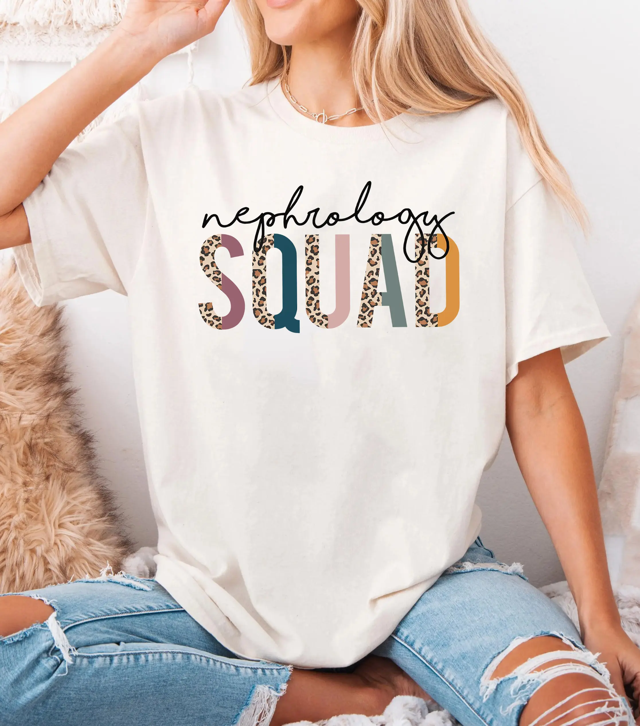 Nephrology Squad T-Shirt / Sweatshirt , Leopard Kidney Doctor tee, Nephrologist , RN Dialysis Nurse Cotton Fabric Unisex