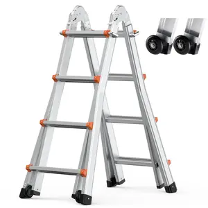 VEVOR Telescoping Ladder A Frame, 15.5 FT Compact Aluminum Extension Ladder, Multi-Function Portable Collapsible RV Ladder, Telescopic Ladder for Homework Stairs Indoor Outdoor Roof, 330lb Load