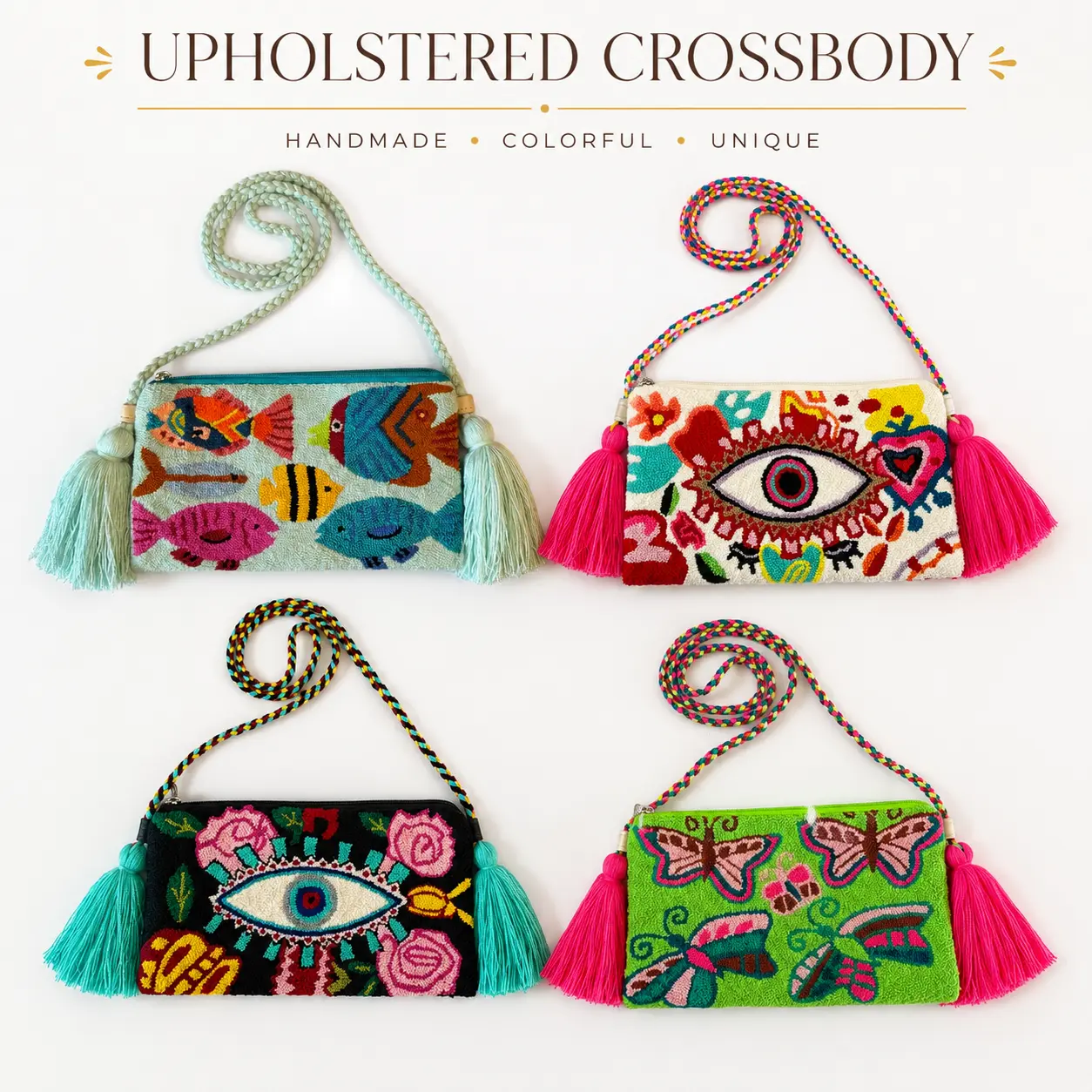 Handmade Crossbody Wayuu Upholstery Handbag Evil eye Zafira Complements