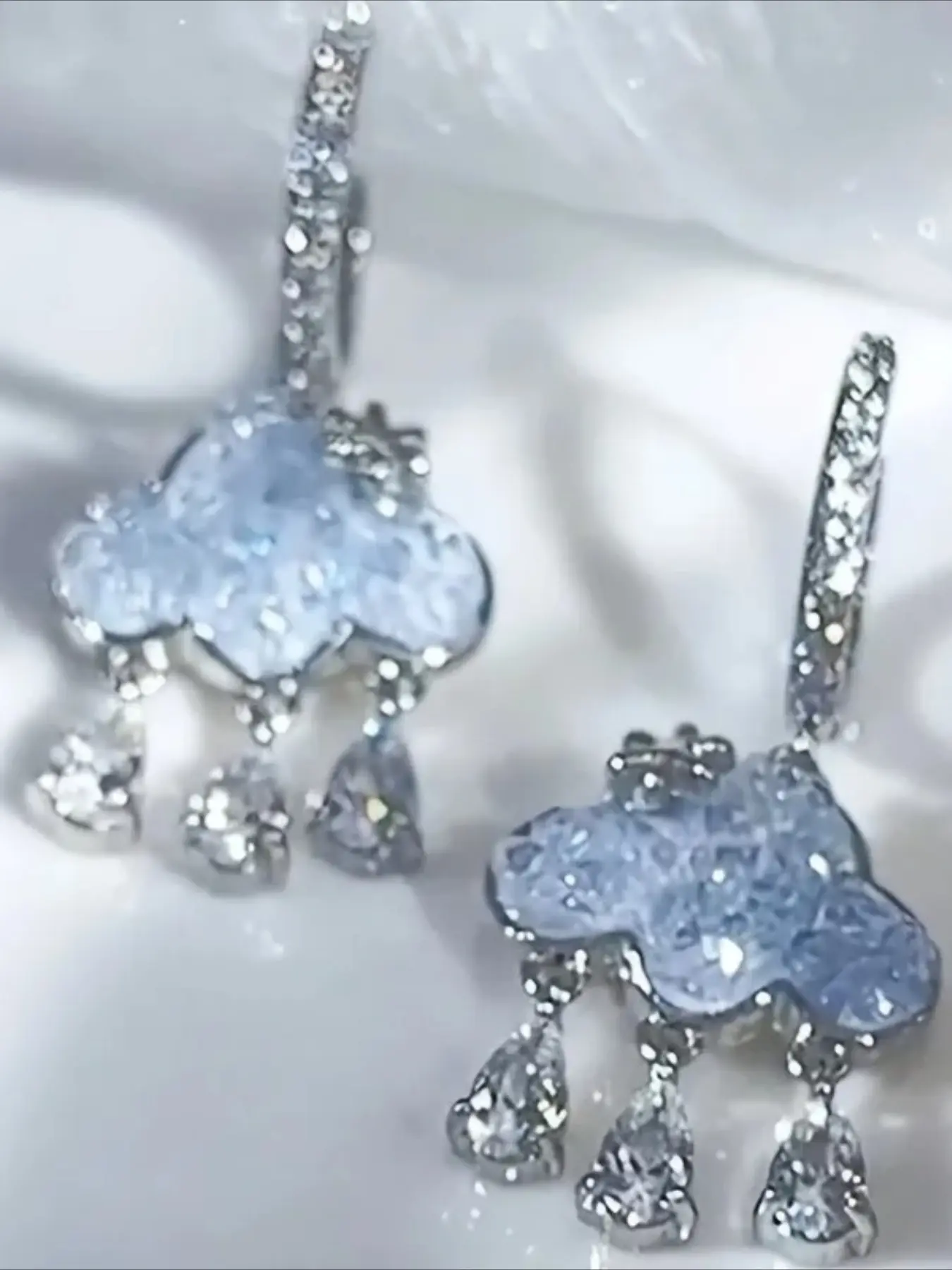 Cute Cloud Hanging Earrings, Blue Crystal Rain Cloud Drop Earrings, Cute Cube Zirconia Pendant Earrings, Jewelry, Tear Drop Earring, Teardrop Earrings