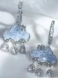Cute Cloud Hanging Earrings, Blue Crystal Rain Cloud Drop Earrings, Cute Cube Zirconia Pendant Earrings, Jewelry, Tear Drop Earring, Teardrop Earrings