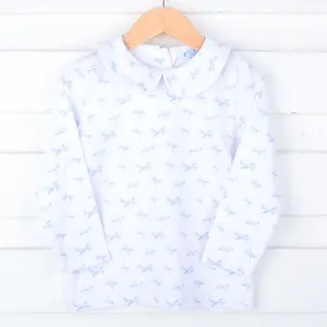 Airplane Print Undershirt - Soft Knit Peter Pan Collar Shirt for Boys