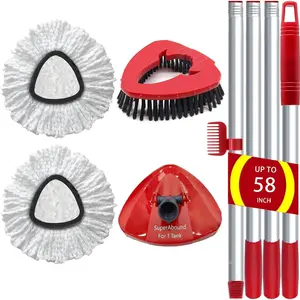 2 Pack Spin Mop Heads for Cedar EasyWring 1 Tank, 30'-58" Mop Handle, Mop Base and Scrub Brush Combo Set, Microfiber Mop Refills
