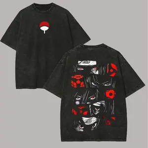 Uchiha Eyes T Shirt Naruto Sharingan Vintage Acid Wash Streetwear Oversized Retro Anime Graphic Men Tees Cotton Top Clothing fathersdaygift