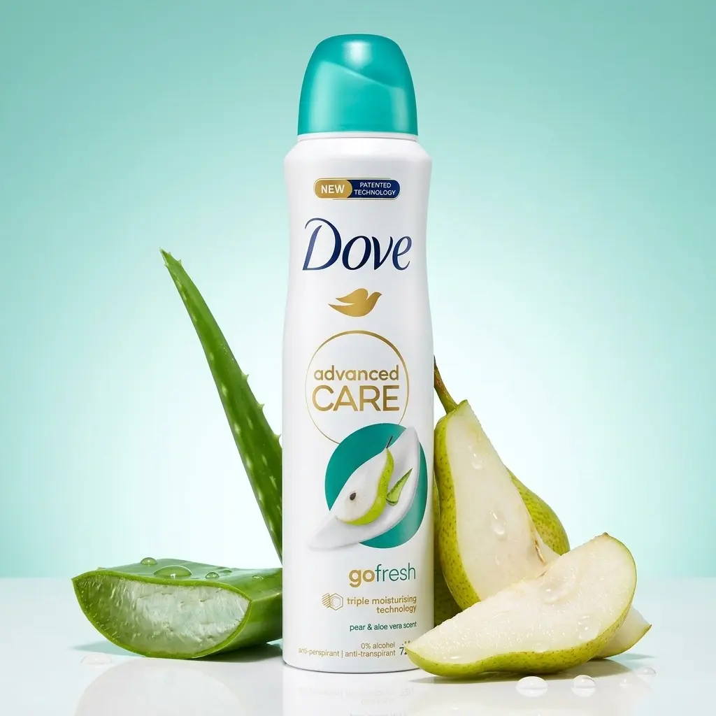 Dove Advanced Care Go Fresh Pear & Aloe Deodorant 72HR Protection (5oz/150ml) 1/4 Moisturizing Cream Scented Antiperspirant Spray with Pro-Ceramide Technology, Sensitive Skin, Body Care, Refreshing Alcohol Free Deodorants for Women, Daily Use