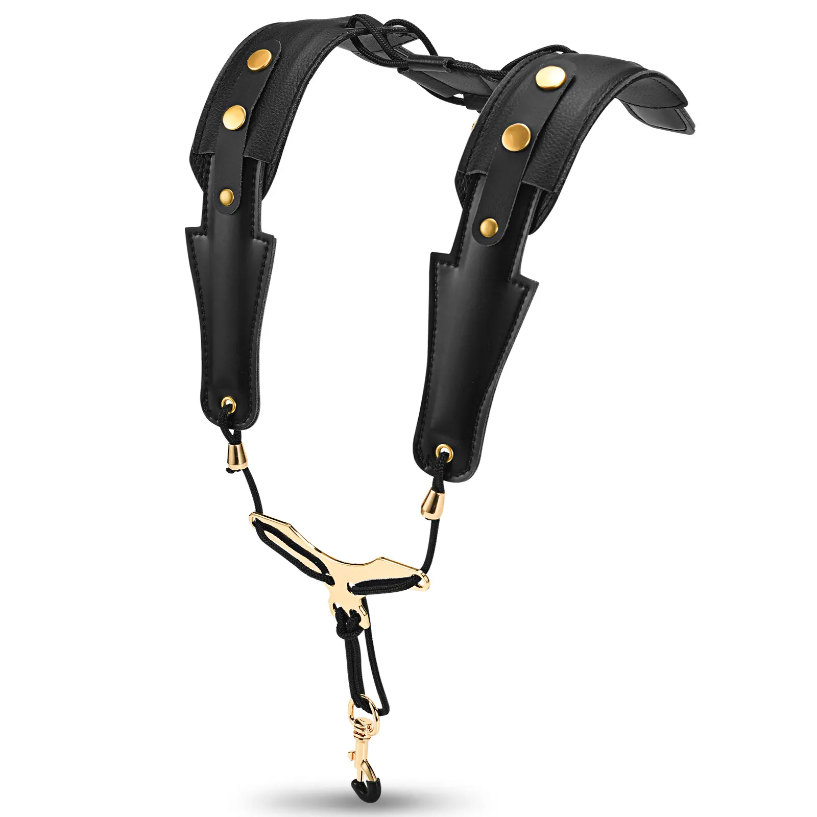POGOLAB Saxophone Shoulder Strap, Double Shoulder Leather Adjustable Sax Strap, with Metal Beam & Sturdy Adjuster, Reduce Neck Stress Good Comfort, for Alto/Tenor/Baritone/Soprano Saxophone