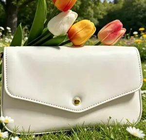 Cream White Monogram Envelope Crossbody Bag, Inspired Summer Shoulder Purse, Lightweight Flap Bag for Vacation & Brunch