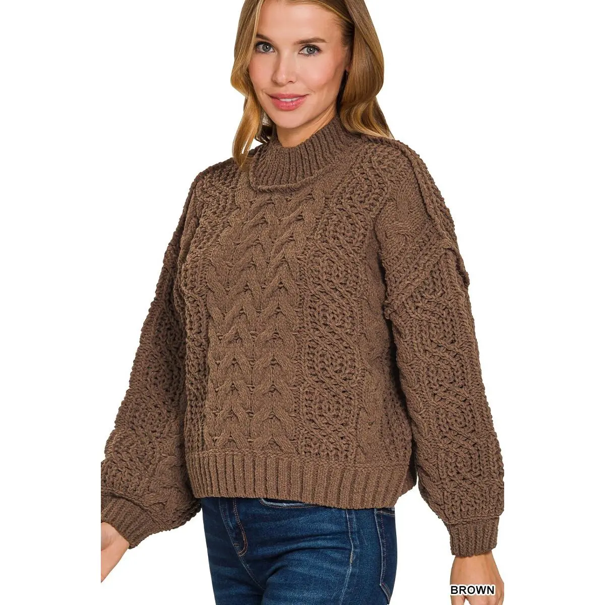 Zenana Cable-Knit Ribbed Turtleneck Sweater