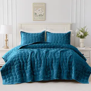 【Memorial Day Sale】DOWNCOOL Luxury Velvet Quilt Set, 3pcs Lightweight soft Velvet Comforter for All Season, Luxurious Oversized Bedspread Coverlet Quilted Bedding Set,  with 2 Pillow Shams，Elegant Gift forElegant Gift for Holidays#tiktokshopmemorialday