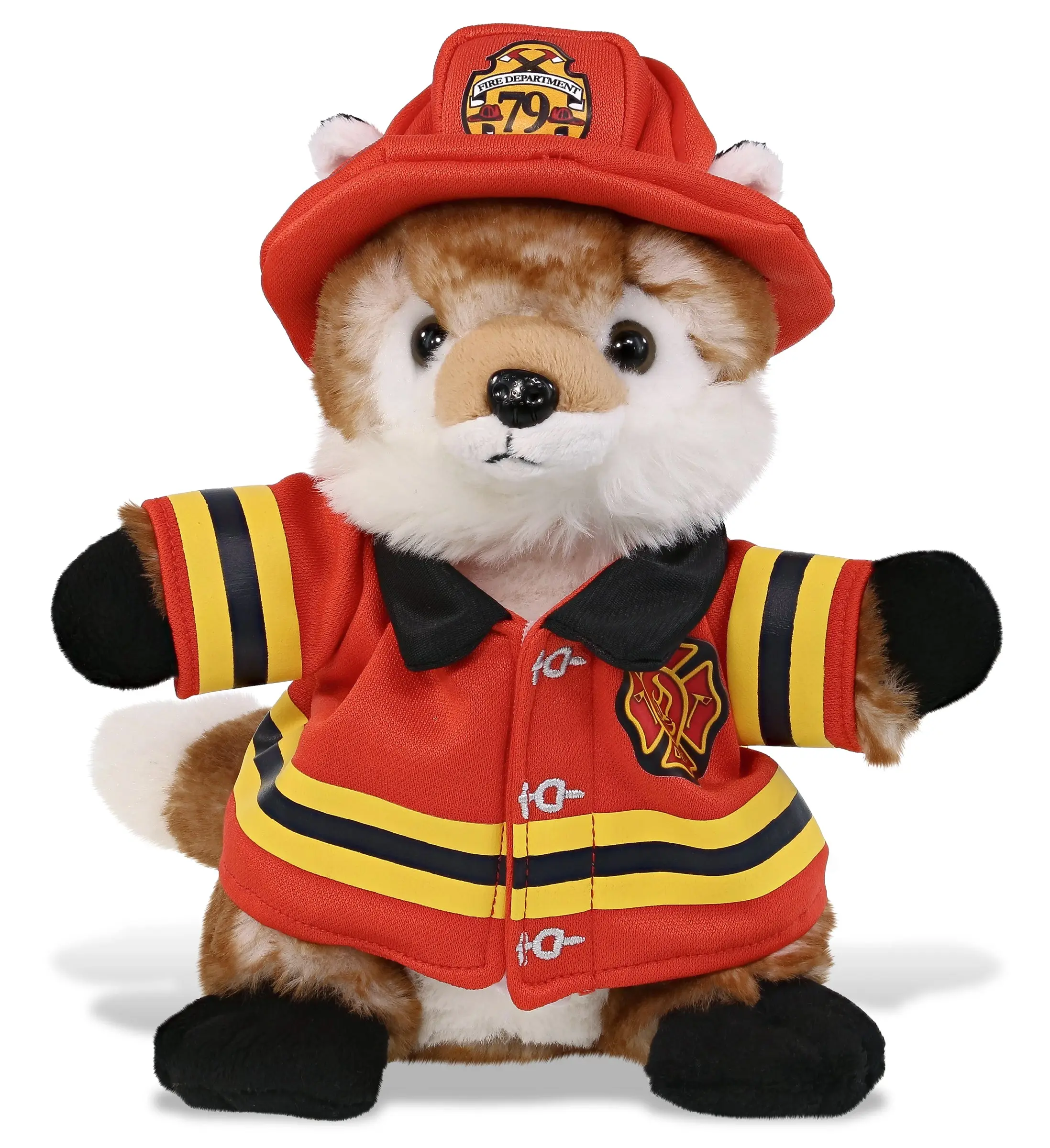 DOLLIBU Realistic 1 Fox Fireman Plush Toy - 1 Super Soft 100% Polyester Fox Plush Toys, 9.5lx4wx8h inch, Removable Fireman Suit with Hook and Loop Tape Fastener, Dry, Ages 0+, Ideal for Pretend Play