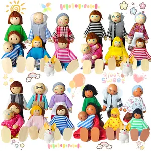 7pcs Wooden Doll Set for Family Role-Playing, Colorful Figures for Dollhouse Decoration, Home Decor, Christmas, Birthday, New Year Gift, Dolls Gifts