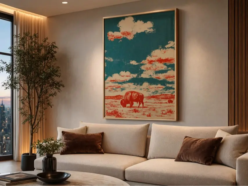 Rustic Buffalo Wall Art Vintage Bison Poster Western Desert Ranch Home Decor