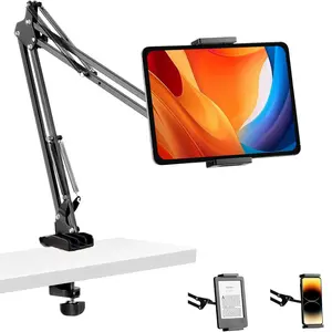 Tablet Desk Stand,Overhead Bed Phone Mount Height Adjustable Arm Stretchable Stand Holder for E-Readers,Streaming,Phone,Baking,Crafting,Smartphones,Webcams,Action Cameras,Compatible with iPhone 17 16 15 Pro iPad Kindle Galaxy Tab
