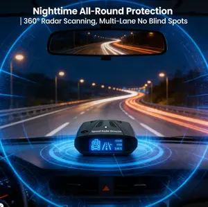 Black Portable Car Radar Detector, 16 Band V7 System with 360 Degree Laser Signal Capture and Voice Warning, User-Friendly Buttons, Included Suction Mount & 12V Adapter, Essential Accessory for Safe Daily Commute