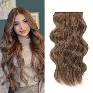 [ Qbeauty ] Dirty Brown Clip- in Synthetic Hair Extensions Long Wavy 4PCS Thick Hairpieces Double Weft Natural Hair Extensions for Women