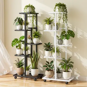 Raybee Plant Stand 6/5/4 Tier Indoor Outdoor Metal Flower Shelf for Multiple Plants Corner Vertical Tall Flower Pot Holders for Patio Garden Living Room Balcony Bedroom Outdoor, Black or White