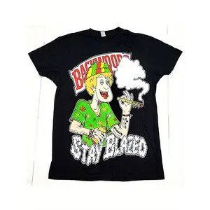 [Everyday Comfort] Men's "Stay Blazed" Backwoods Graphic T-Shirt - Casual Cotton Tee with Hippie Weed Print, Short Sleeves, Round Neck - Machine Washable