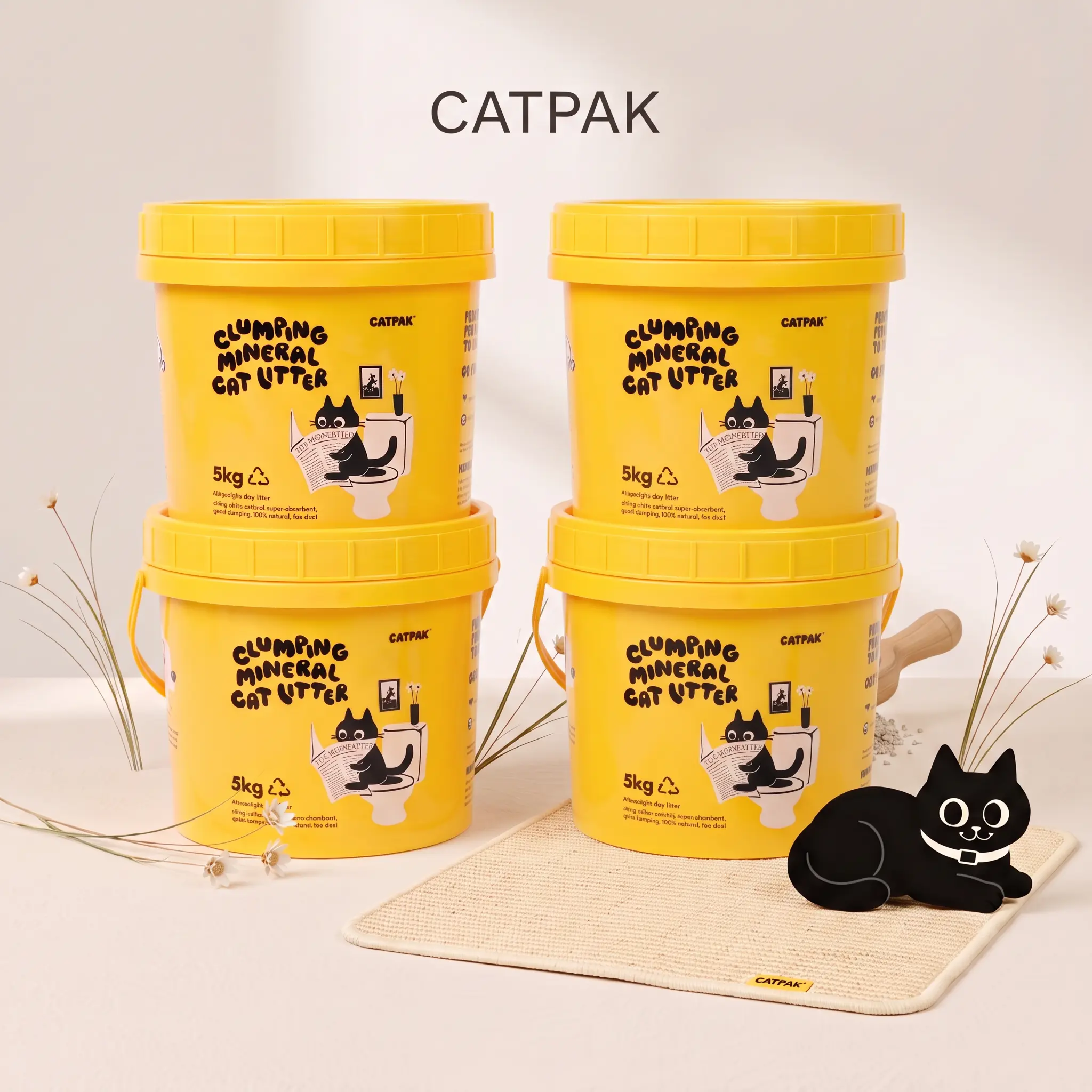 BUY 2 GET 2 FREE! CATPAK Universal Mineral Cat Litter Tub Pack, 4×5KG Tubs, Fast Clumping, Highly Absorbent, Low Dust, Strong Odor Control, Recyclable Packaging