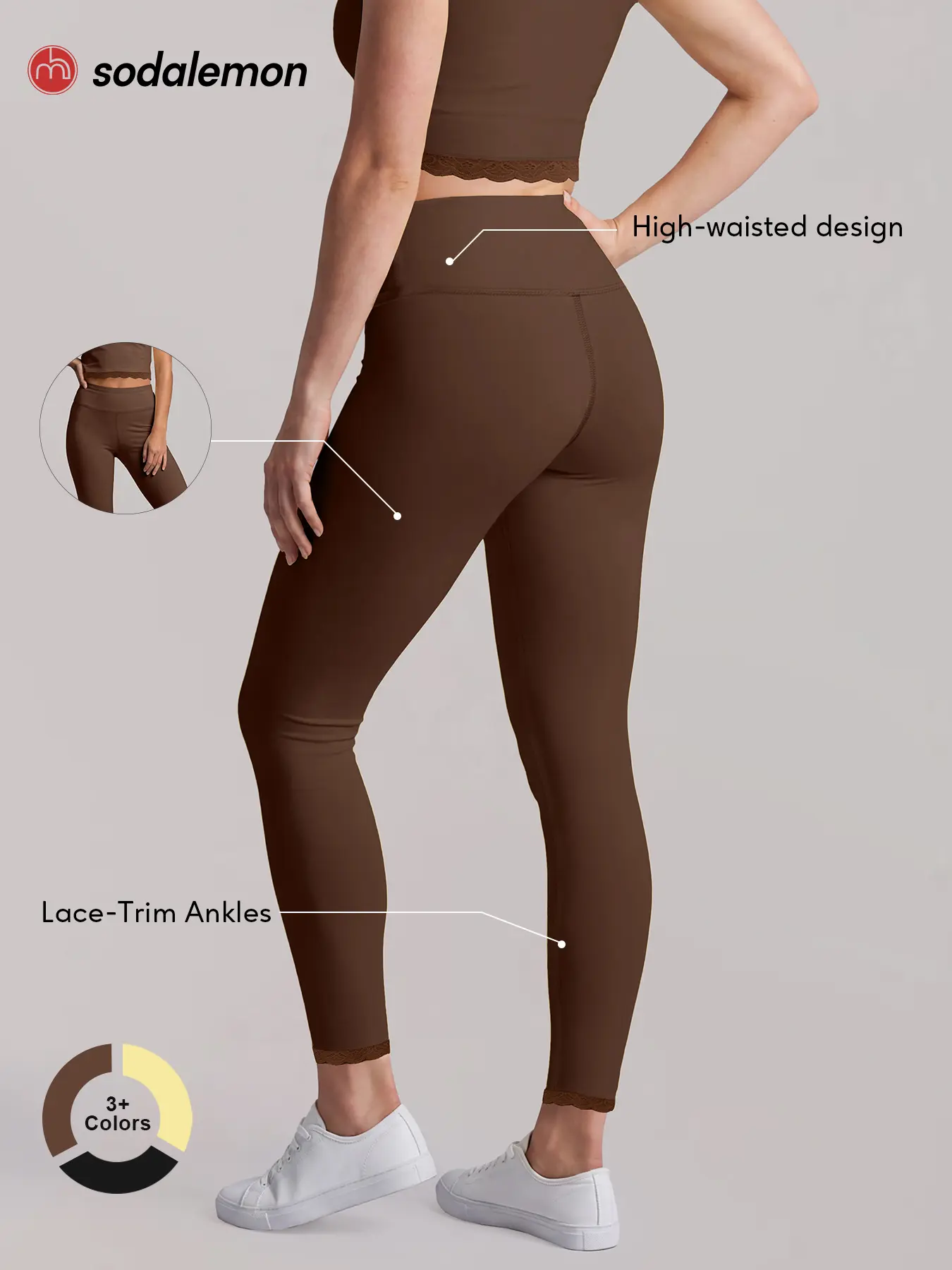 Sodalemon Women’s High-Waisted Scalloped Lace-Hem Leggings, Slim-Fit Ankle-Length Yoga Pants, Outdoor Pilates Fitness Activewear