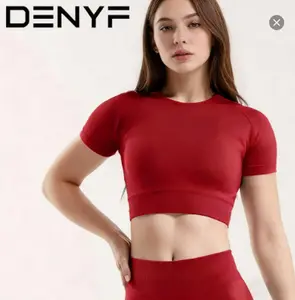 Outdoor Passionshop Women's Seamless Activewear Set Short Sleeve Crop Top + Yoga Shorts