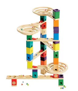 Hape Quadrilla Vertigo Wooden Marble Run Blocks - 7 Color Blocks, Straightaway Rails, 3 Spiral Funnel, Seesaw, STEAM Learning, Top Toy Award Winner, FSC Certified Wood, Safe for Kids 4Y+